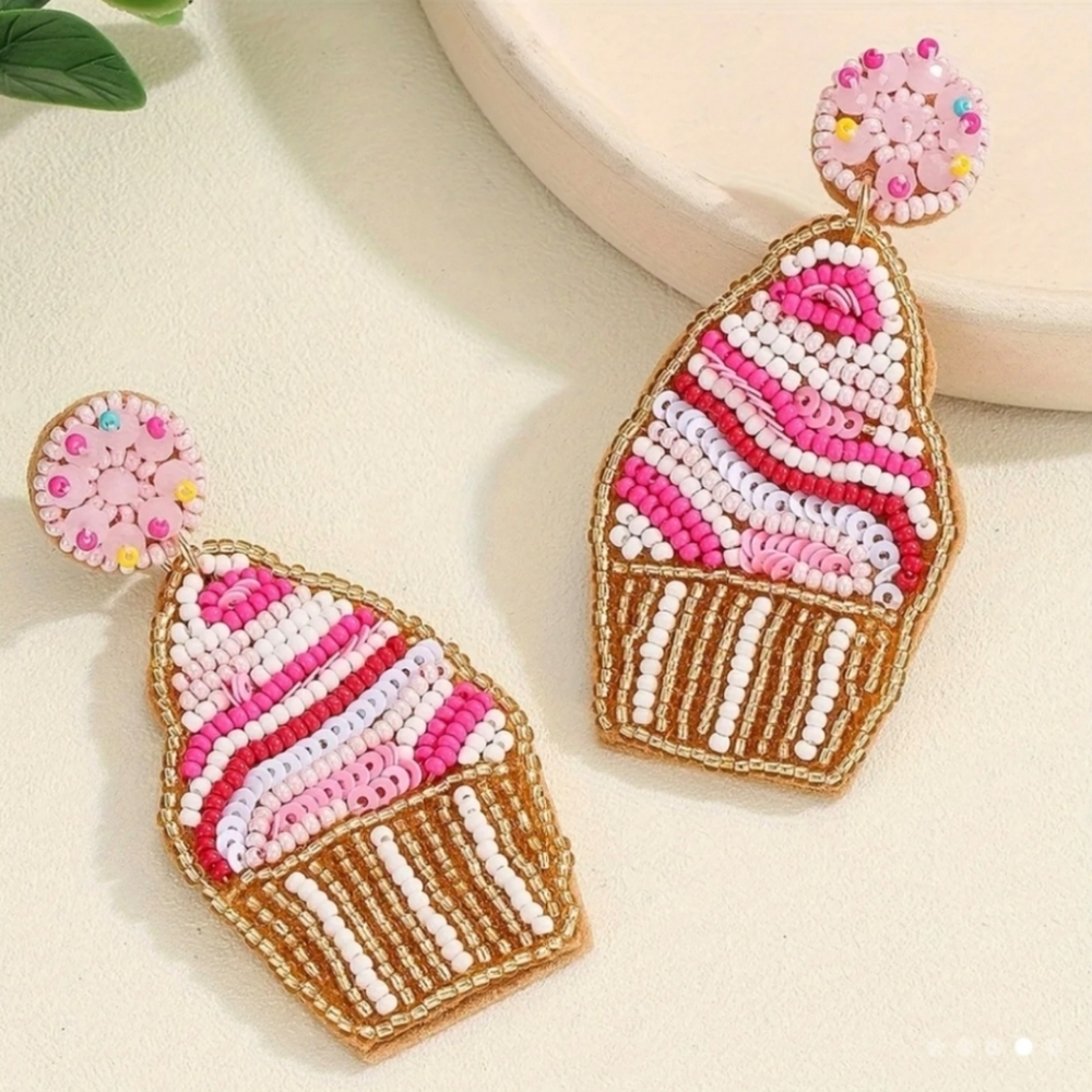 Beaded Cupcake Earrings NWT
